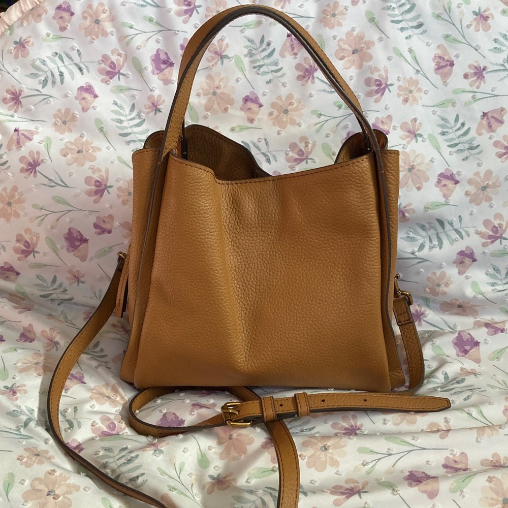 Tan Leather Crossbody Bag with Top Handle - Picture 3 of 6